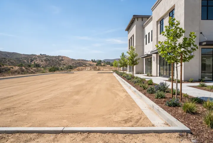 A graded and compacted building pad with crisp clean edges